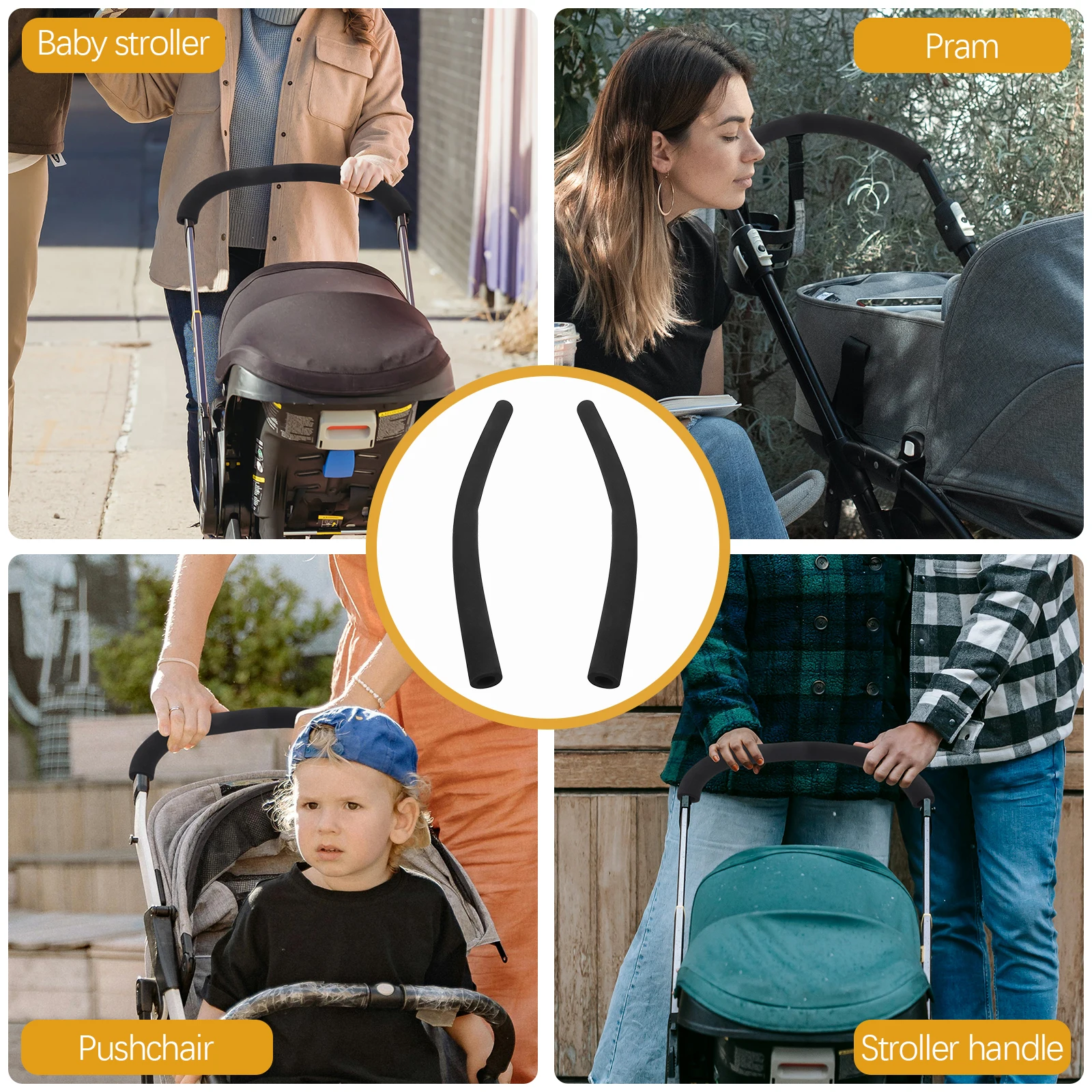 

2 pcs Baby Handle Cover Universal Baby Stroller Bar Cover Sponge Armrest Sleeve Black Grips Easy Replace Accessories