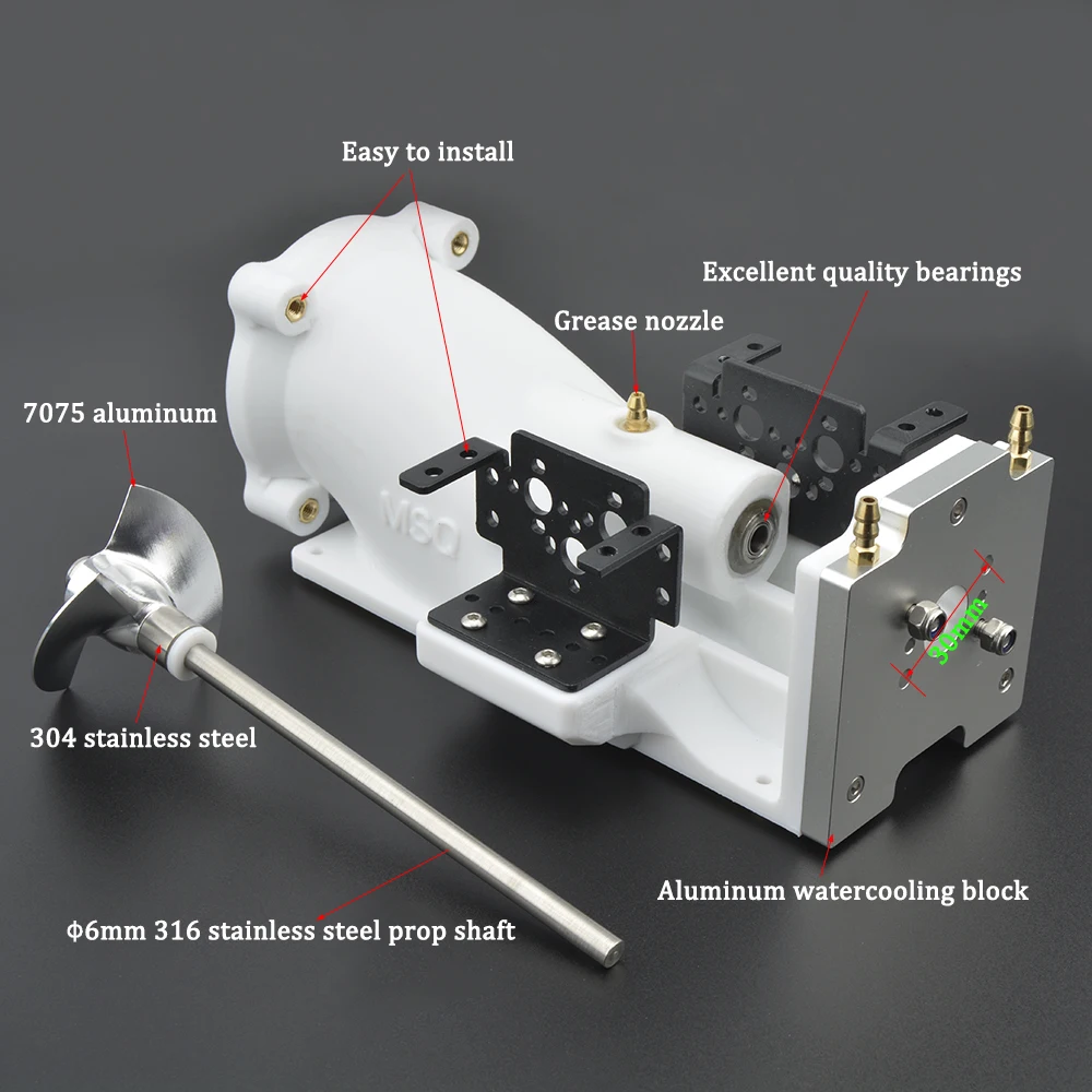 MSQ 50mm Water Jet With 7075 2 blades Propeller Water Thruster With Reverse Buckle 6mm Shaft w/8mmCoupling for RC Model Jet Boat