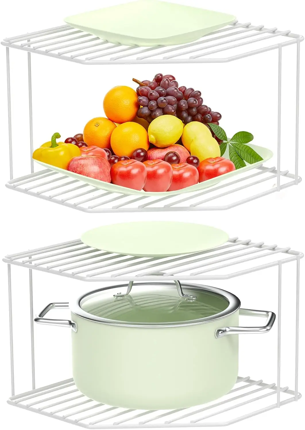 

2-Pack 2-Tier Corner Stackable Organizer Shelf for Kitchen Cabinet Counter Storage Rack, White