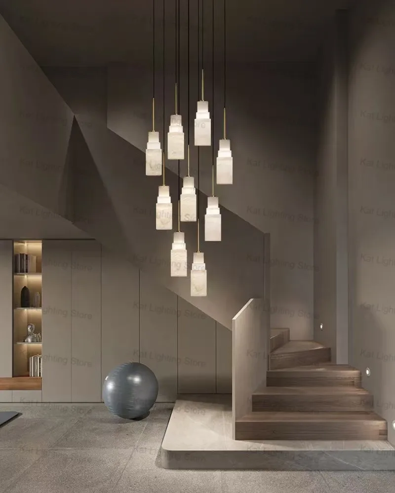 

Modern Snow Marble Chandelier Lamp Circular Oblong Adjustable Hanging Brass Black Lustre Dimmable Restaurant Ceilings