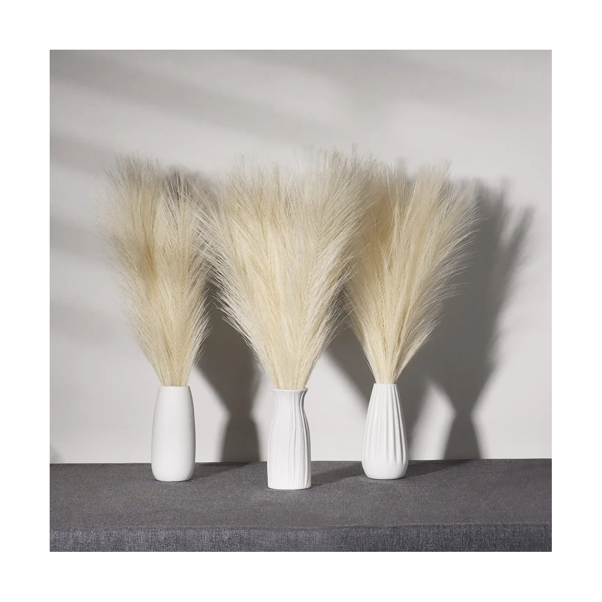 رقيق فو Pampas العشب ، الاصطناعي Pampas العشب ، زهرة ترتيب ل بوهو المنزل ، رمادي ، 5 الجذعية ، 18 "، 45 سنتيمتر