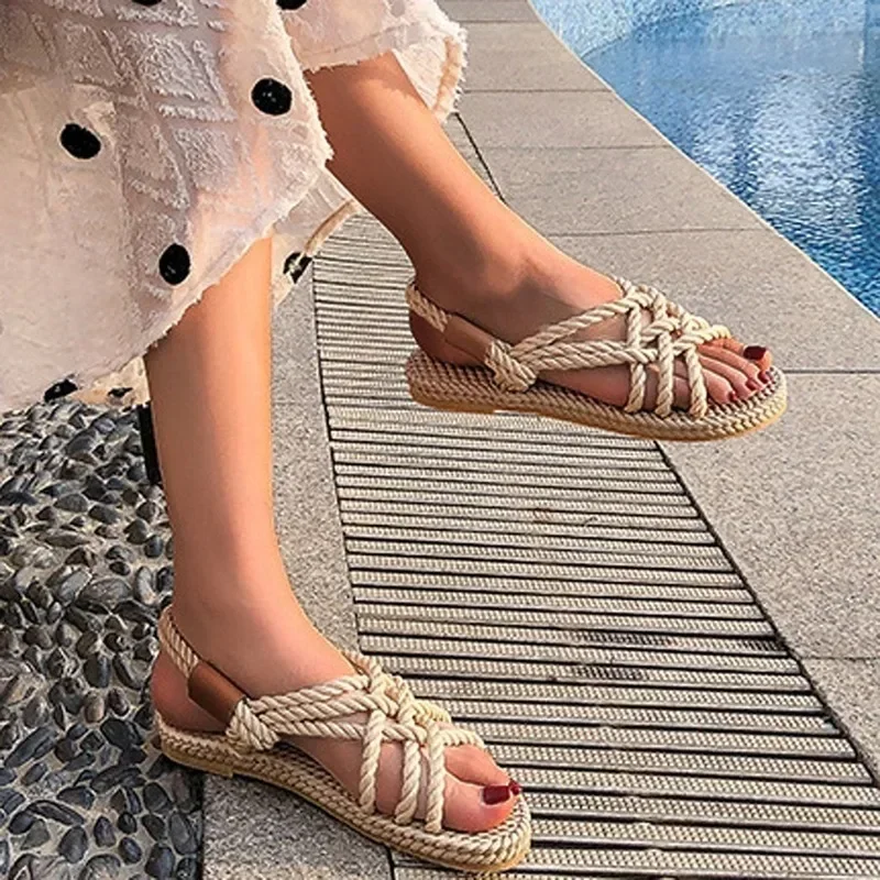 Sandali scarpe donna corda intrecciata con stile Casual tradizionale e creativitร semplice sandali moda donna estate 2024