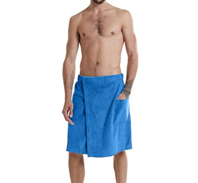 Men Soft Wearable Bath Towel With Pocket Bathrobes Shower Wrap Sauna Gym Swimming Bathhouse Spa Beach Towel