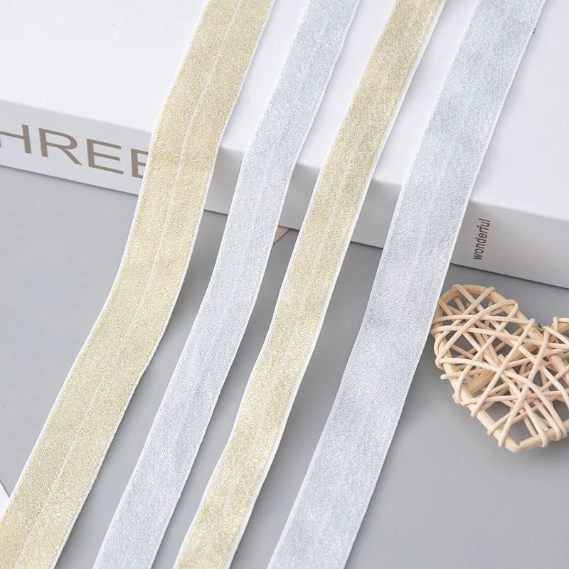 Gold Silver Lurex Fold-Over Elastic Band for DIY Hair Accessories Clothing Underwear Swimwear Hem Sewing Supplies view 2