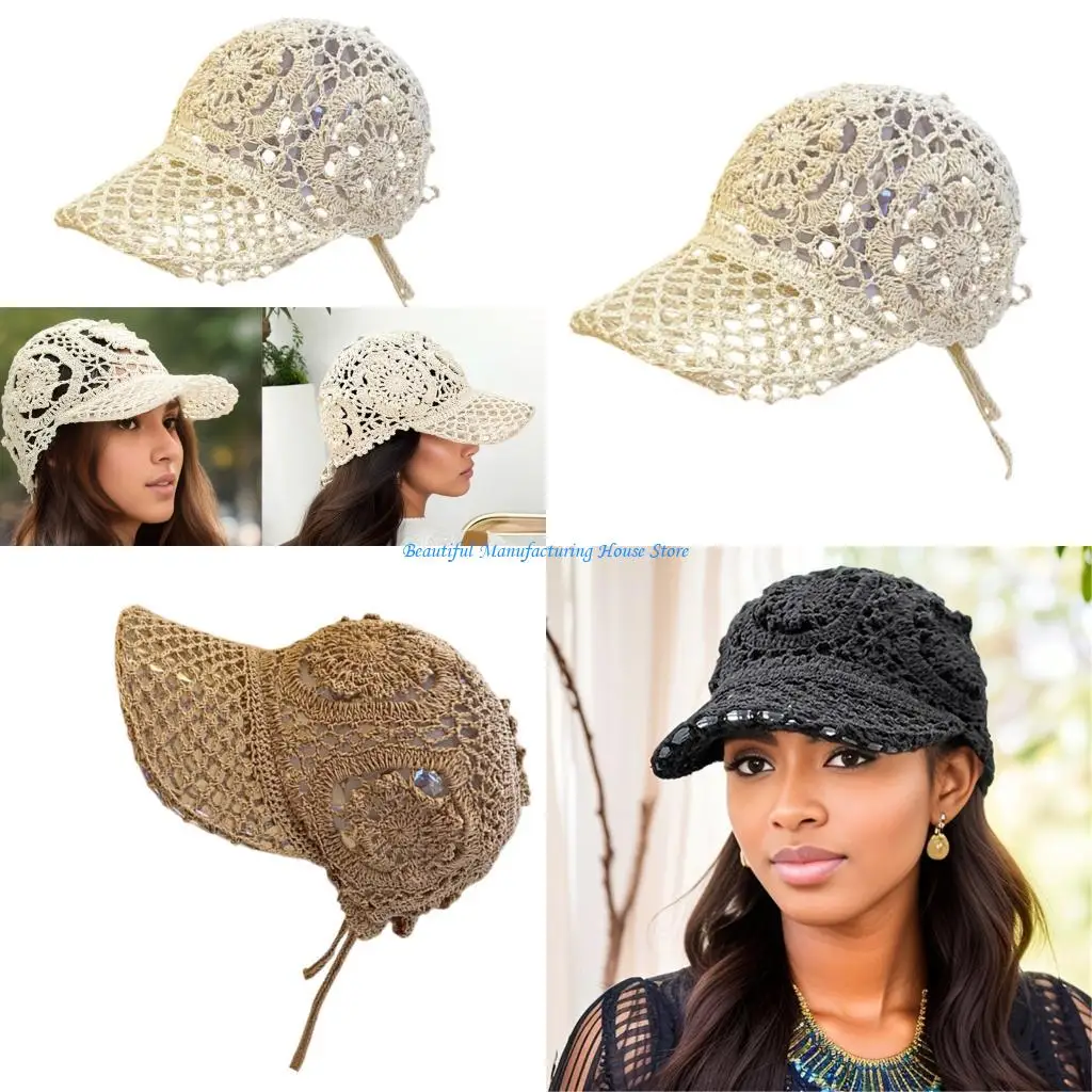 E56A Openwork Crochet Baseball Cap Lightweight Mesh Summer Sun Hat for Daily Wear, Vacation Travel, and Warm Weather Use