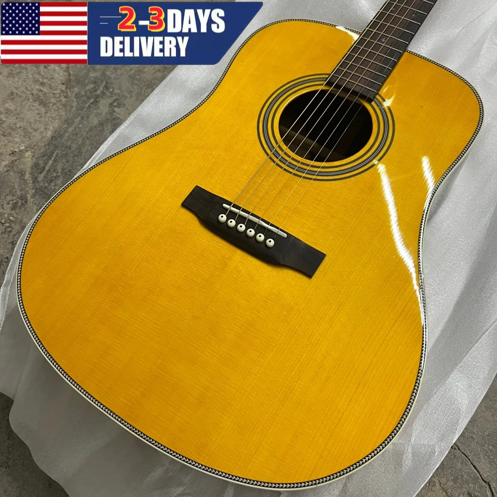 Quality Assurance Yellow HD-28 Acoustic Guitar Spruce Top Nut with Wrapped Edge Design Suitable for Beginners To Play