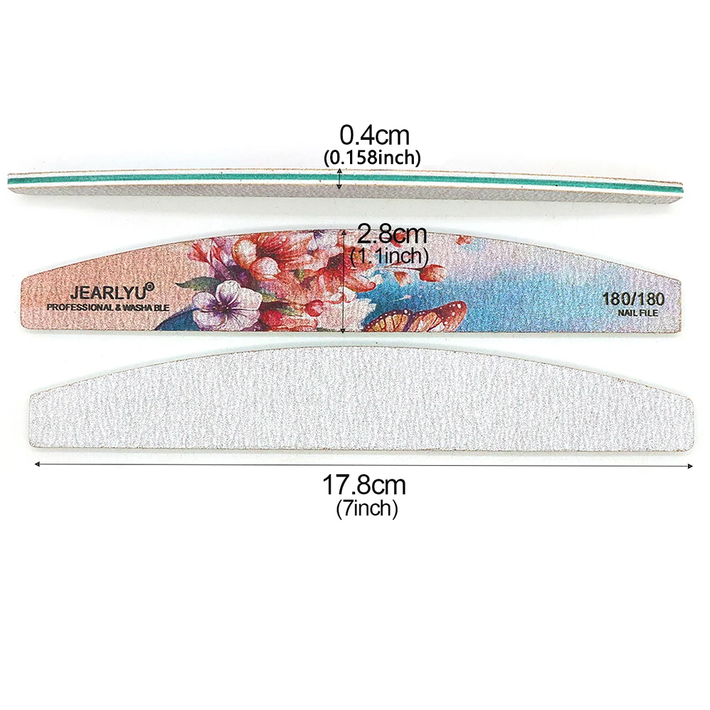 10개 네일 파일 및 버퍼 세트 180/180 그릿 보트 모양 광택 샌딩 파일 가정 및 살롱용 딥 파우더 네일 제거