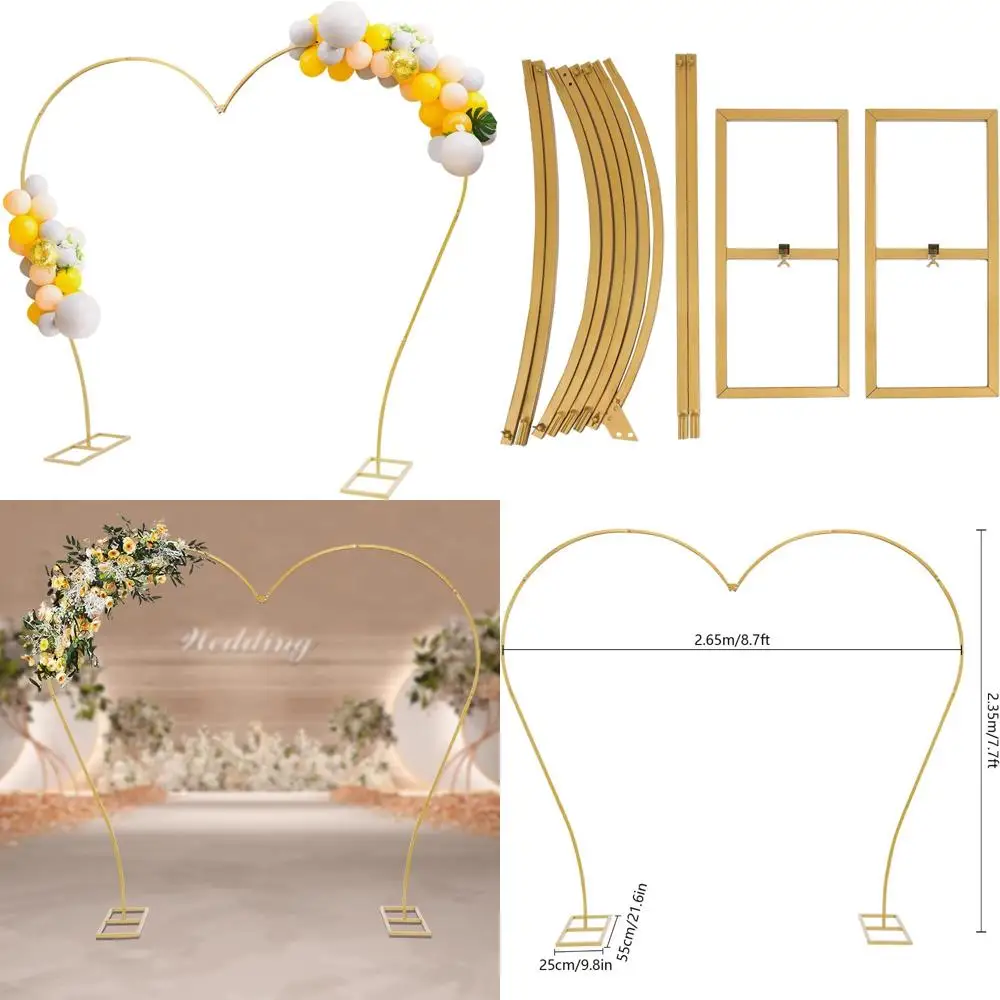 

Elegant White 7.7FT Heart-Shaped Metal Wedding Arch with Floral and Balloon Decorations