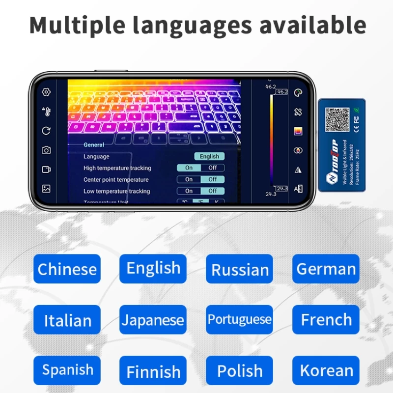 TOOLTOP T7PRO كاميرا تصوير حراري بالأشعة تحت الحمراء والمرئية 256*192 كاميرا تصوير حراري-50~600 ℃   كاميرا أندرويد موبايل ذات عدسة مزدوجة تعمل بالأشعة تحت الحمراء