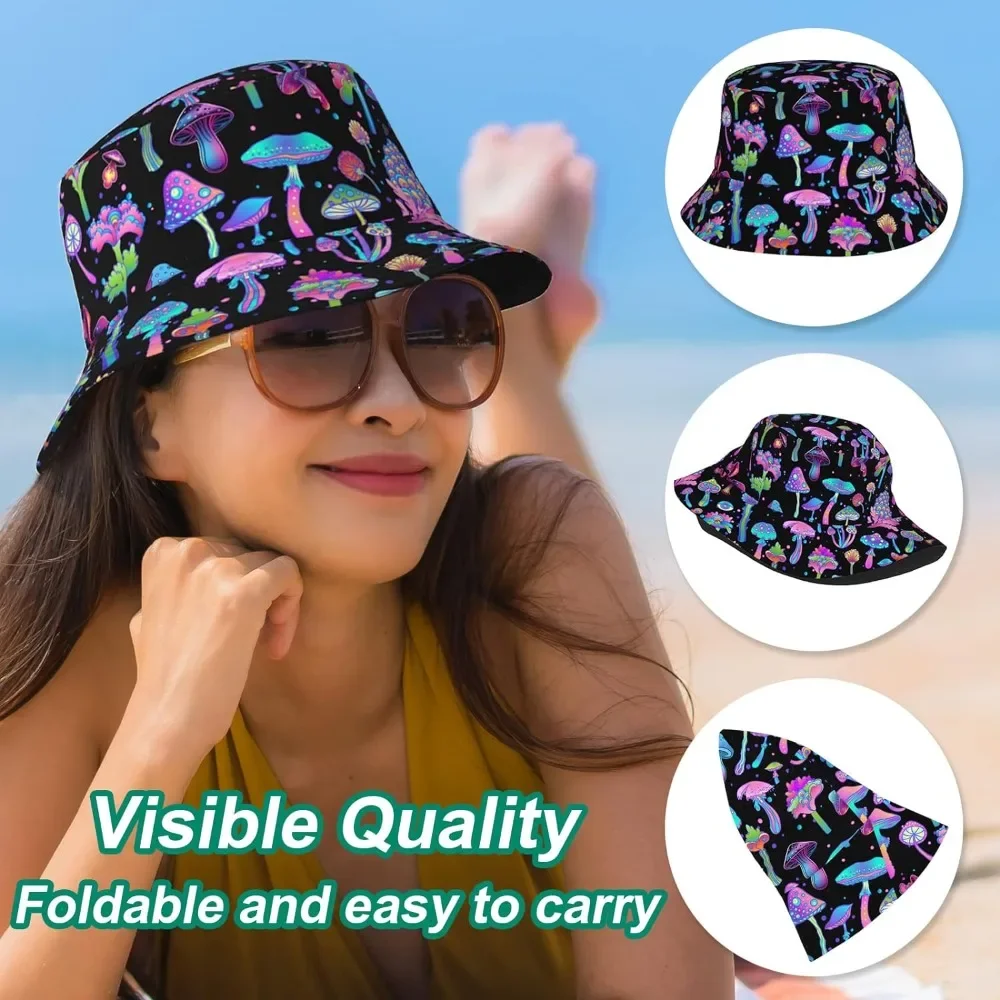 Purple Mushroom Fisherman Cap Summer Unisex Printing Bucket Hat Outdoor Gardening Beach Camping Hiking Fishing Caps