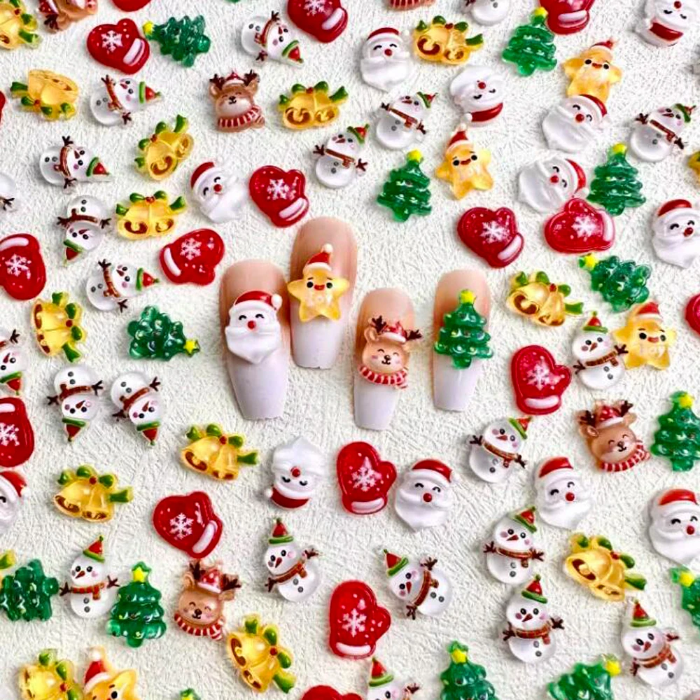 30/50PCS 3D Mixed Christmas Nail Art Charms Kawaii Xmas Tree Santa Clause Reindeer Snowman Gloves Nail Parts DIY Nail Decoration