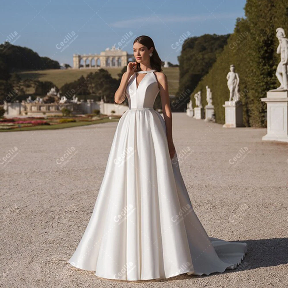 Vestidos De Novia elegantes Vestidos De Novia clásicos sin mangas batas sin espalda hasta el suelo Vestidos encantadores De Novia personalizados 2025