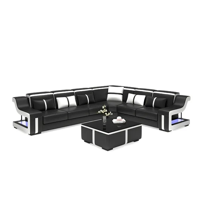 Nordic leather sofa, living room combination, simple and modern small apartment L-shaped home improvement furniture