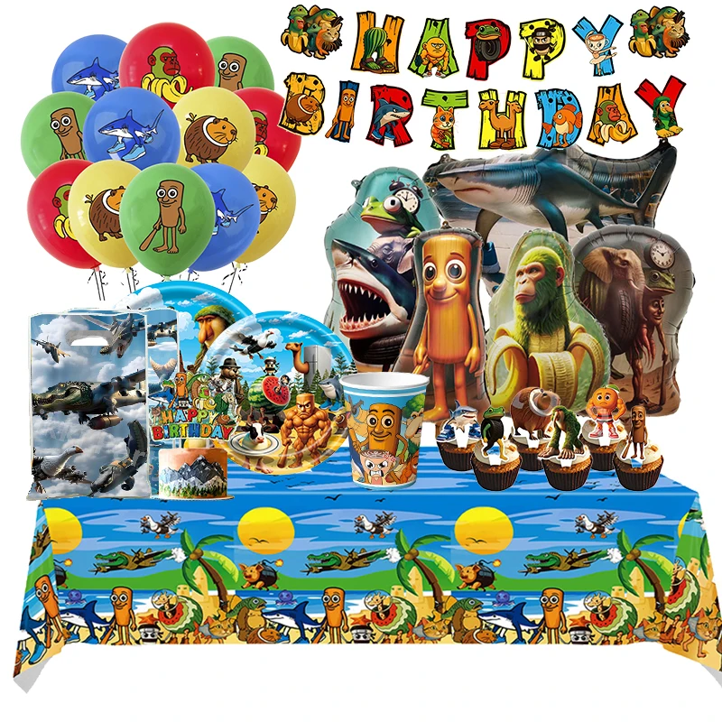 

Italian Brainrot Birthday Decoration Toss the Sahur Tung Tung Tung Disposable Tableware Tablecloth Plates Cups Baby Shower Toys