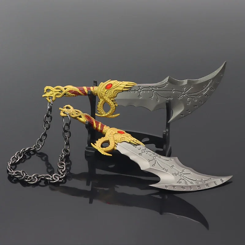 God of War Ragnarok Kratos Weapon Blades of Chaos Runic Double Blade 15cm Game Metal Weapon Model Sword Samurai Gifts Toys Boys