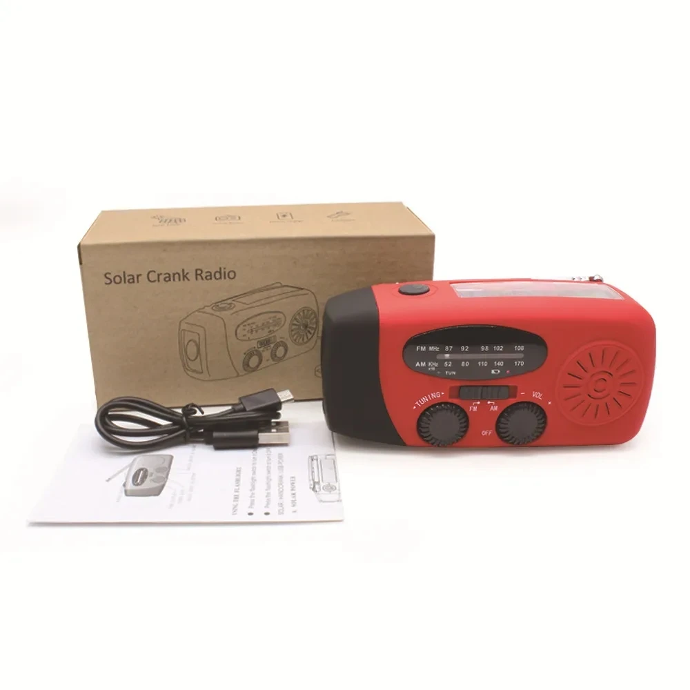 Outdoor Camping Emergency Solar Hand Crank Dynamo Weather Radio FM/AM/NOAA 2000Mah USB Phone Charger Power Bank LED Flashlight