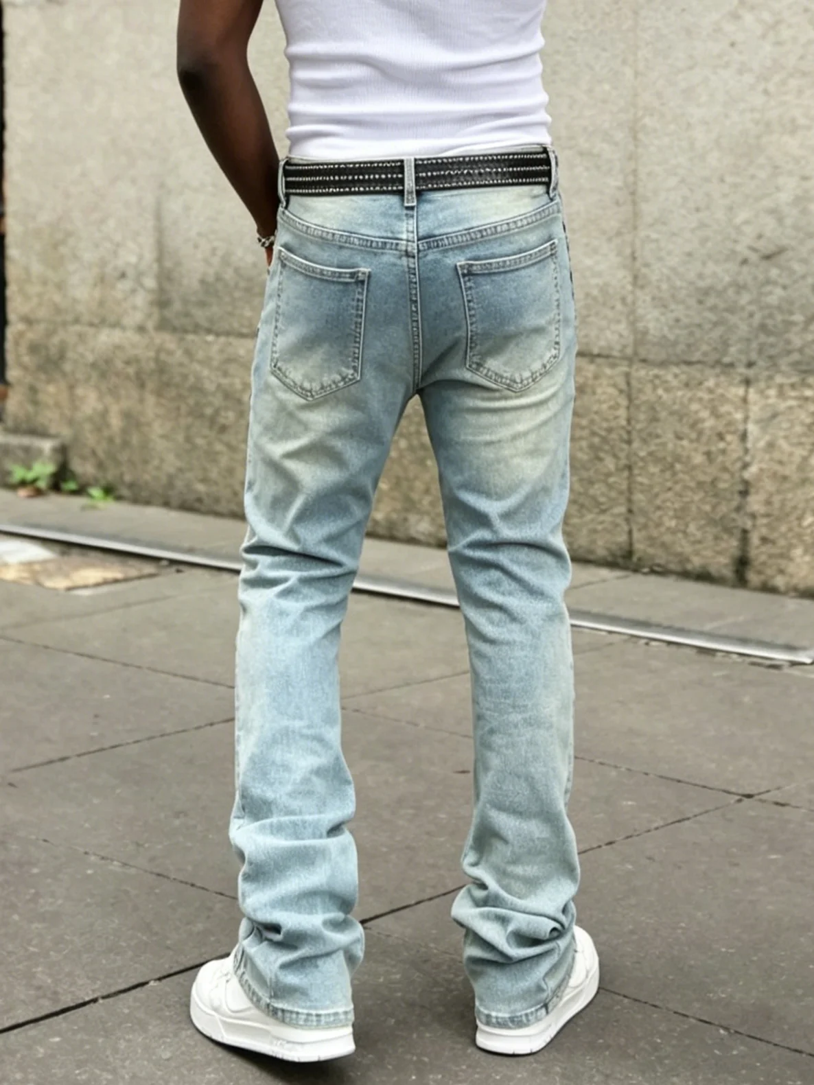 【HME】Men's Jeans | Light Vintage Wash Denim Pants, Men Bootcut Flare Denim Jeans, Classic Five‑Pocket Design, Soft Tough Denim Fabric, Casual Loose‑Thigh Flared Bottom Trousers For Daily Street Wear