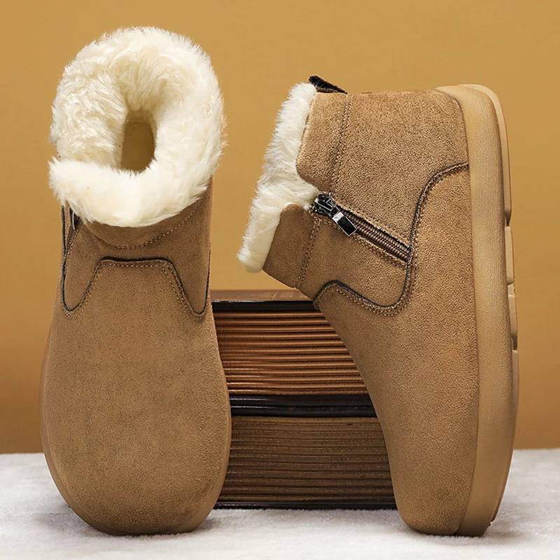 

Winter Men Snow Boots Suede Casual Cotton Shoes Outdoor Comfortable Anti-slip Walking Shoes Warm Plush Mens Ankle Boots