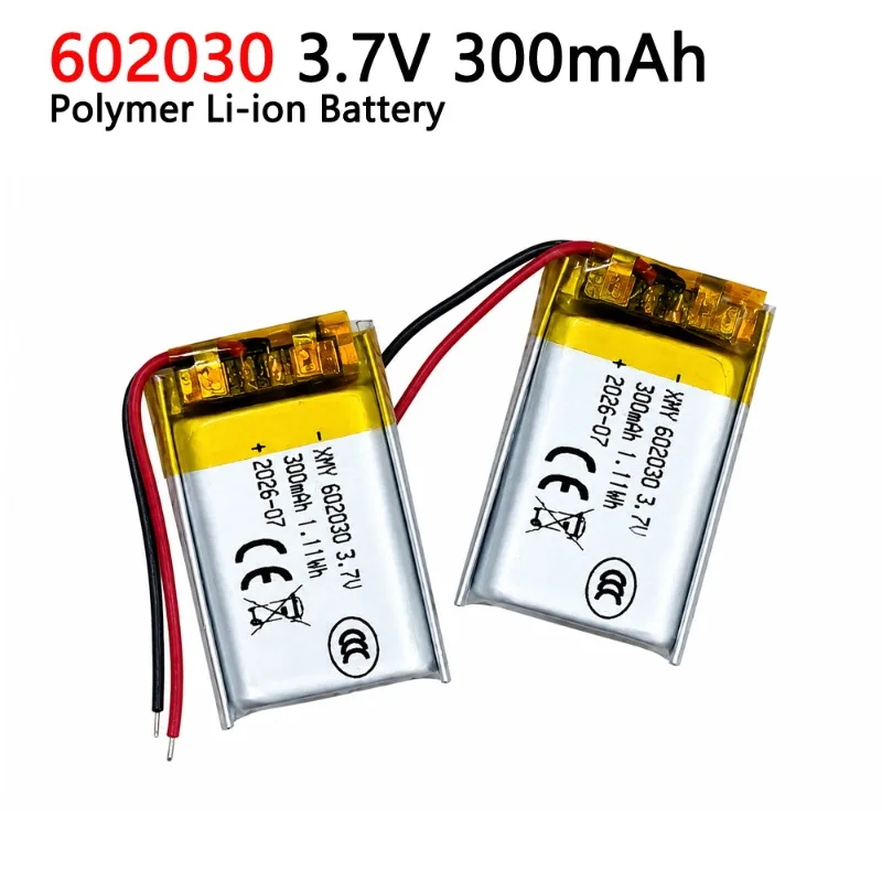 602030 3.7V 300mAh Rechargeable Polymer Li-ion Battery for LED Lights Bluetooth Headphones Beauty Instruments  062030 Batteria