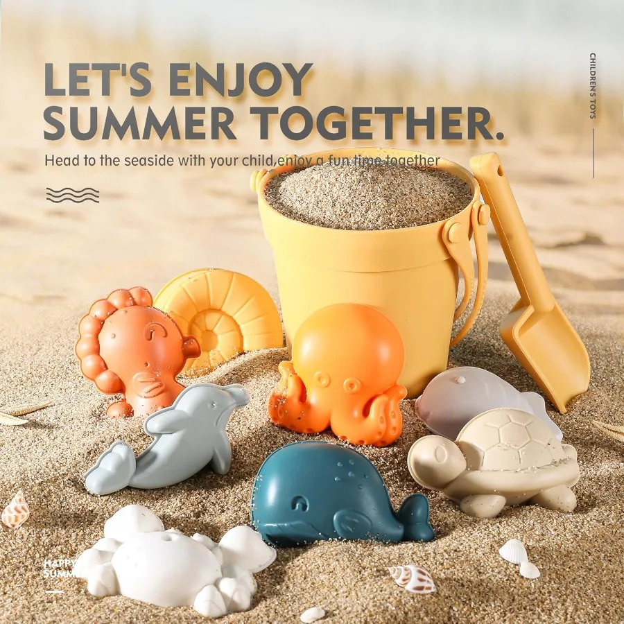 Jouets de plage en Silicone, 11 pièces, jouets de plage modernes pour bébé, ensemble de plage convivial pour voyage, jouet écologique, pelle seau en Silicone, 8 moules à sable