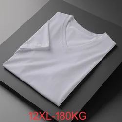 Summer Men's T-Shirt Short Sleeve 100% cotton plus Size 8XL 9XL 10XL 11XL 12XL V-Neck Loose Casual Black White tees 54