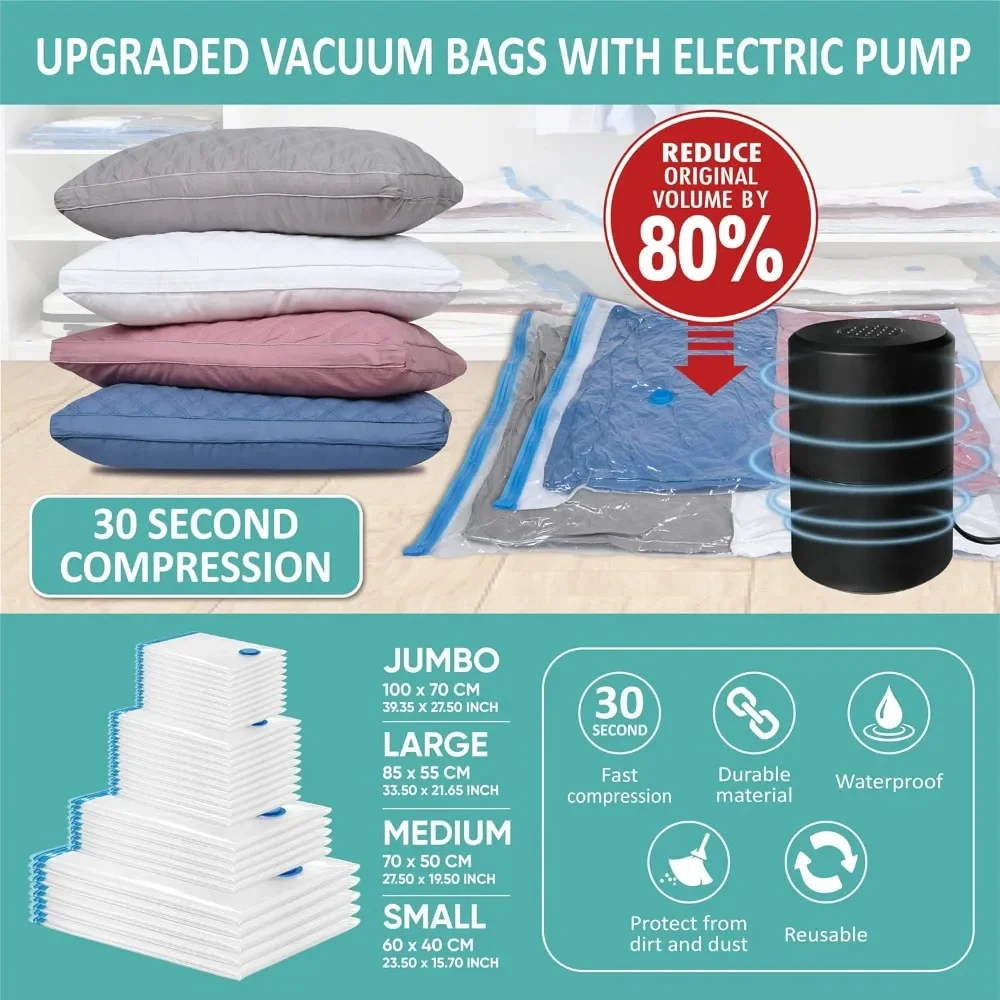 Storage Bags 30 Vacuum with Electric Pump, Vacuum Sealed Storage Bags, ‎PA+PE Material Space Saver Vacuum Seal Bags for Clothing