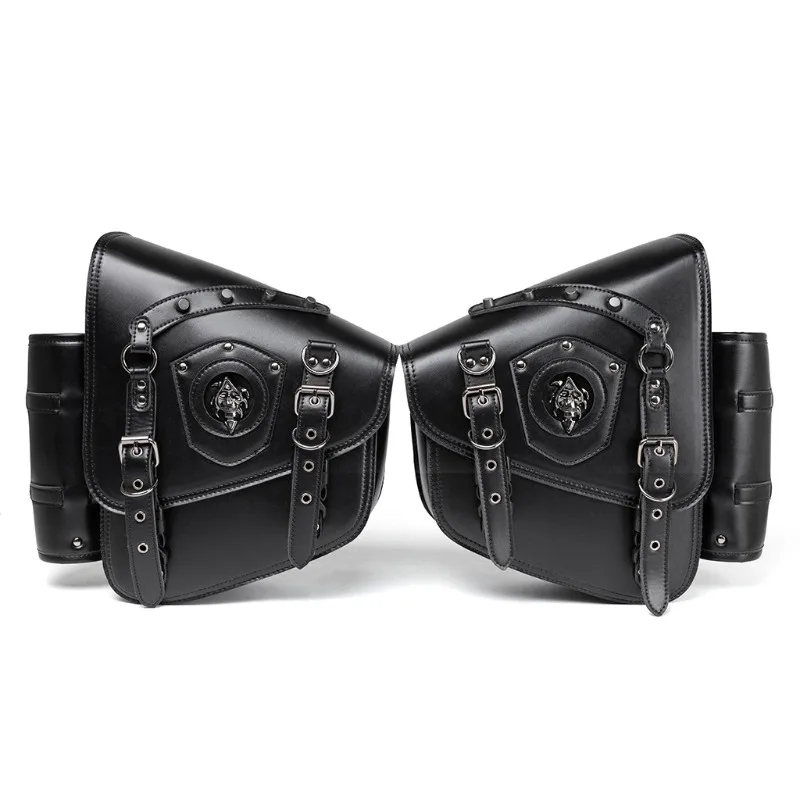 Um par de bolsas de selim estilo Punk para motocicleta cruiser, bolsa lateral para moto de alta resistência, bolsa de equipamento.