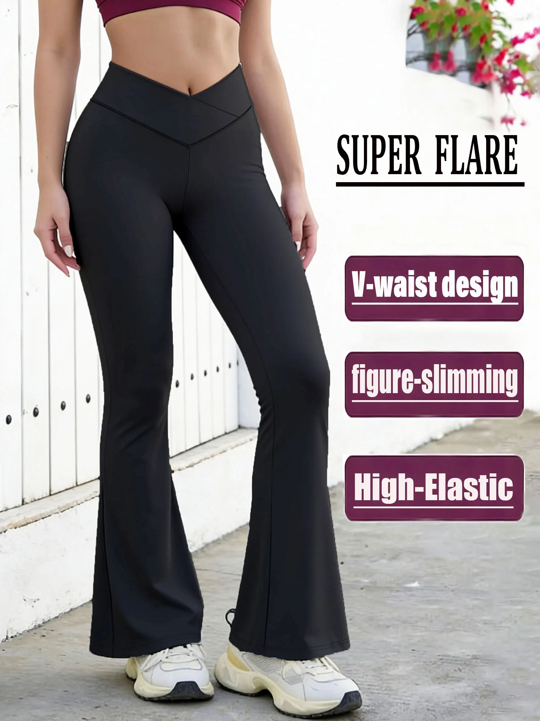 

High Waisted Cross Belly Control Wide Leg Trouser Elegant Versatile Flared Trousers Summer Oversized Clothing Pants/Sports Pant