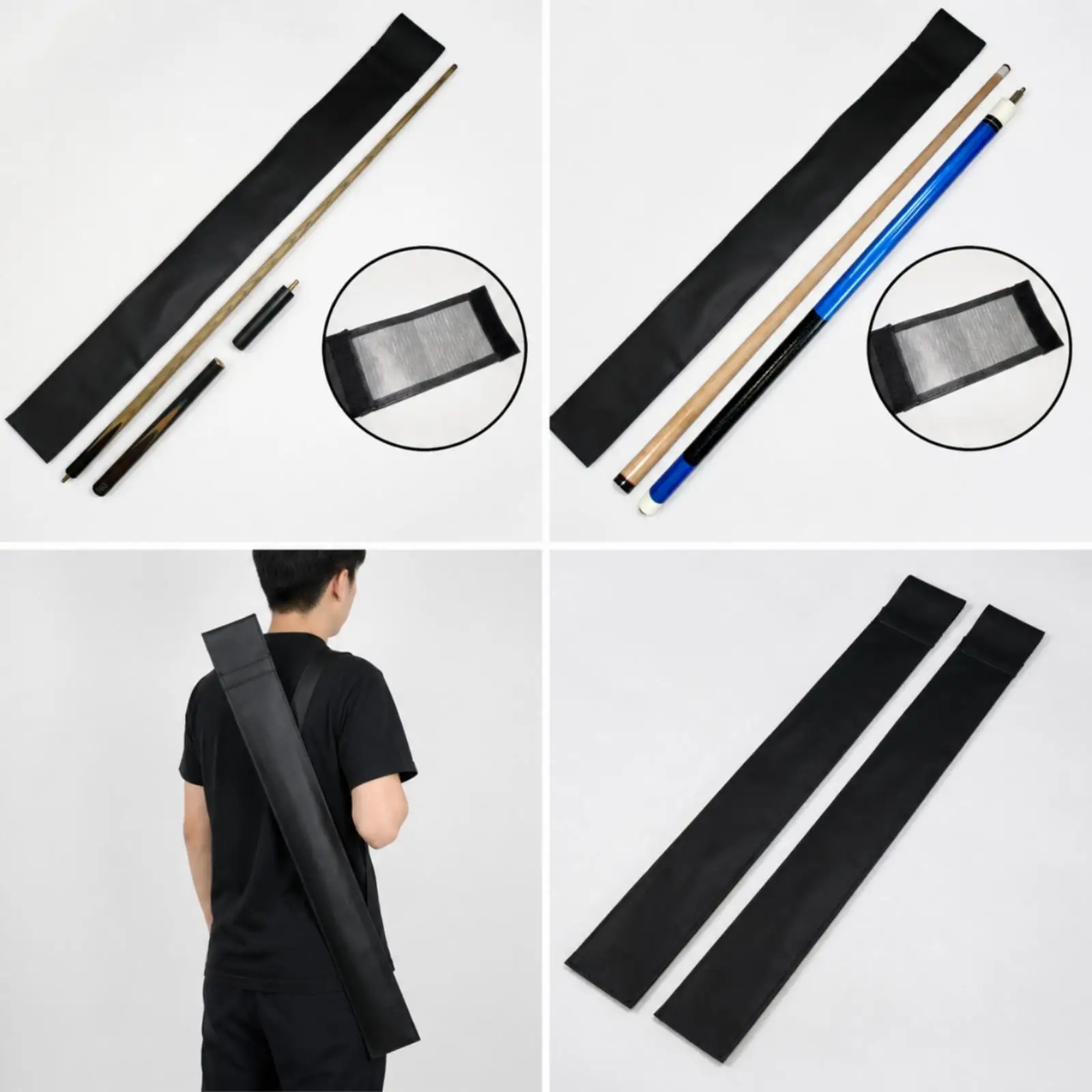 Billiard Cue Cover Bag for Pool Stick with Hook Loop Fastener for Club Match Home Storage Lightweight