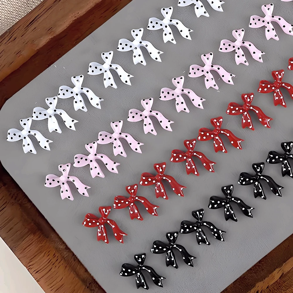

40PCS Polka Dot 3D Acrylic Ribbon Bow Tie Nail Art Charms Parts Nails Decoration Accessories Supplies Manicure Decor Material
