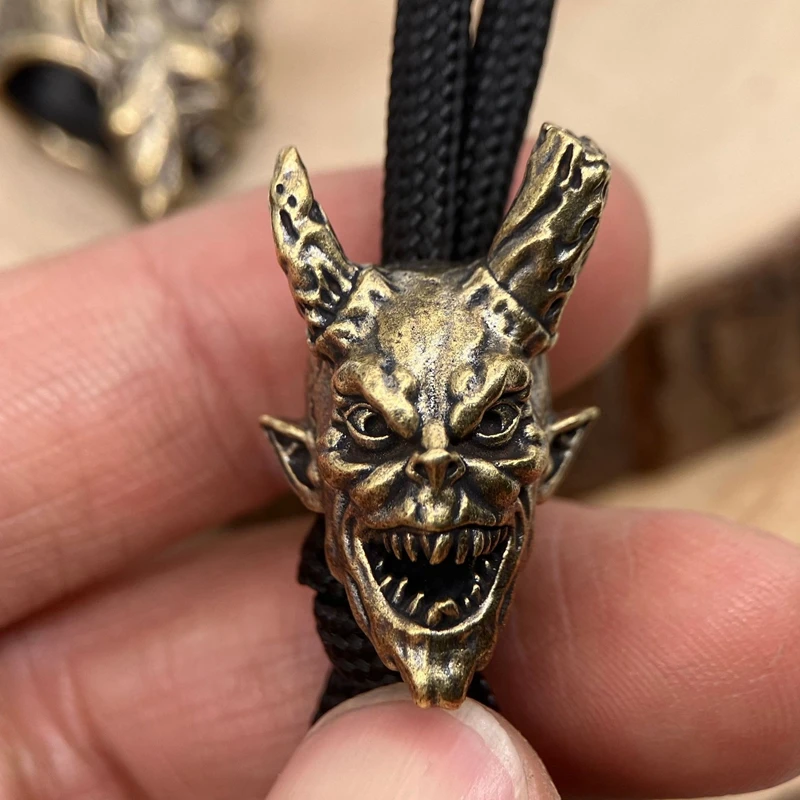 الشيطان رئيس النحت النحاس سكين الخرز EDC DIY Paracord المنسوجة أساور الحبل قلادة اكسسوارات أداة خارجية الشنق السحر