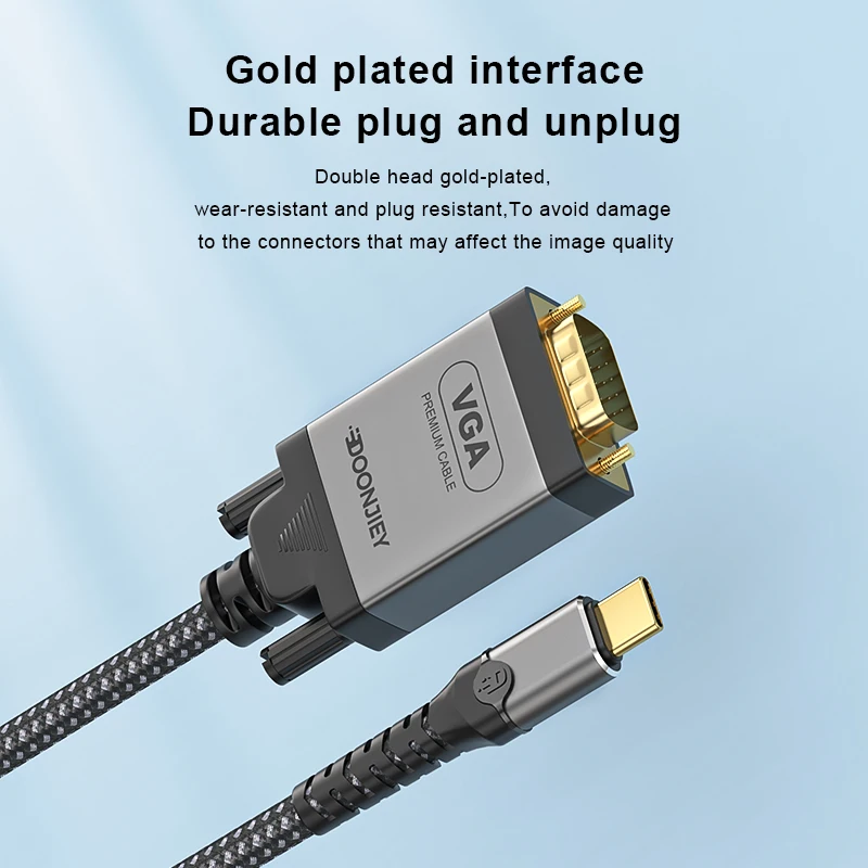 USB Type C to VGA Adapter Cable 1080P Type-C Male to VGA Male Video Converter Cable For HDTV Projector Laptop Monitor 2M - view 4