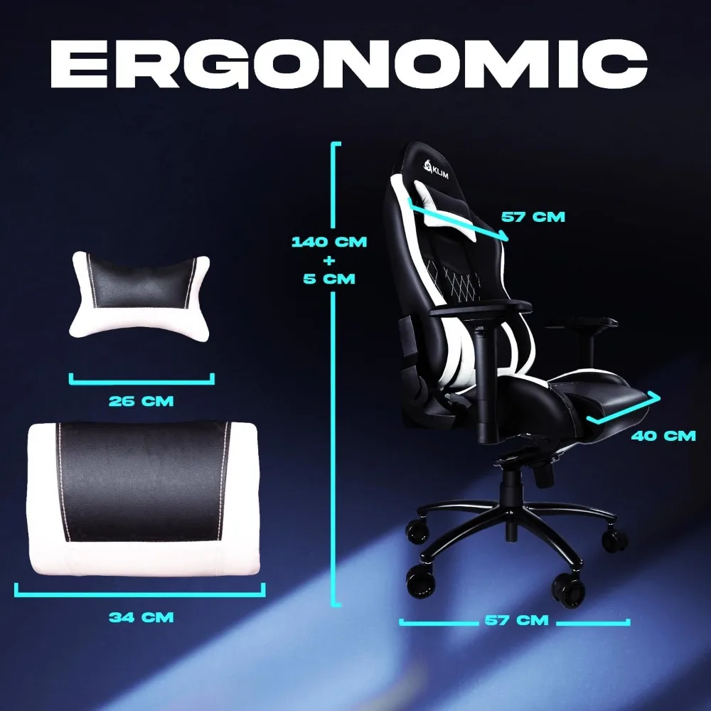 Esports Gaming Chair with Back & Head Support + Ergonomic Computer Chair with Adjustable Armrests + PU Leather+Very Robust Gamer