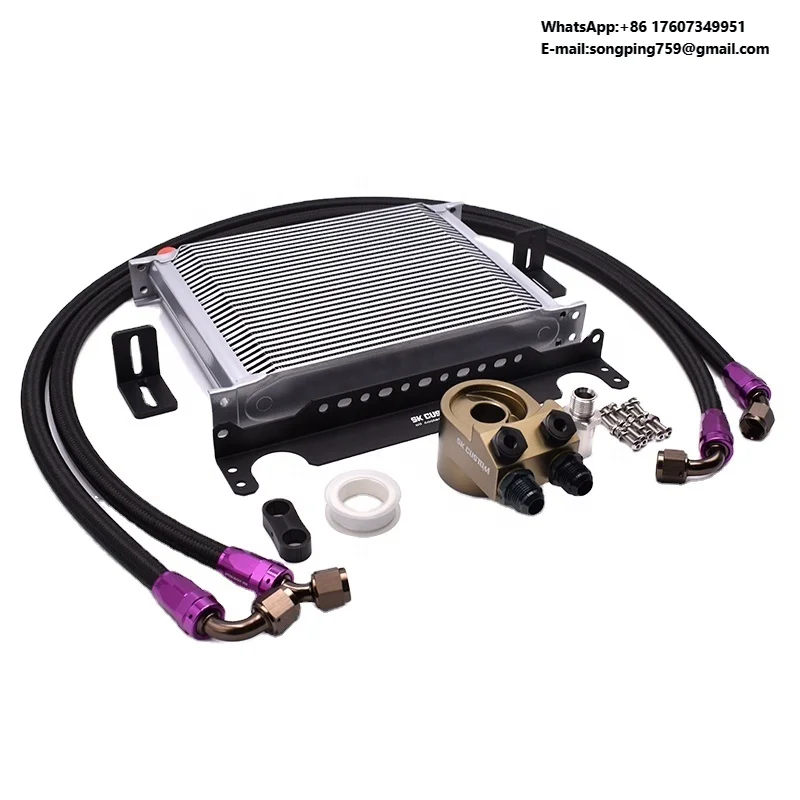 SK CUSTOM Oil Cooler Radiator Kit Aluminum 30 Row Universal Oil Cooler With 45 Deg Sandwich Plate Oil Line Kit