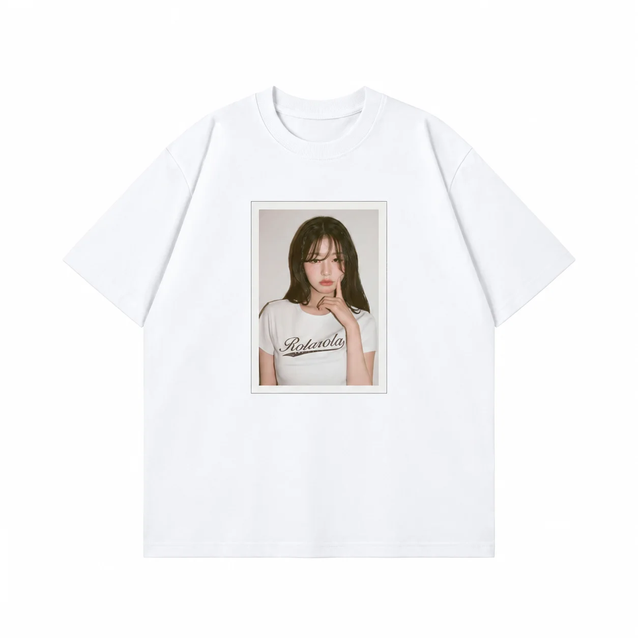 Korean Men's T-shirts Soft Daily Polaroid Vibe Aesthetic Framed Girl Portrait Print Breathable Cotton Unisex Crew Neck T-Shirt
