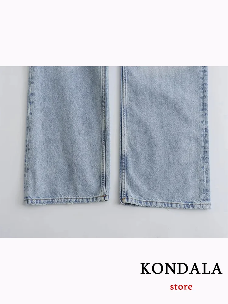 KONDALA Casual Chic Vintage Women Pants Pockets Button Fly Straight Loose Wide Pants New Fashion 2023 Autumn Streetwear Trousers