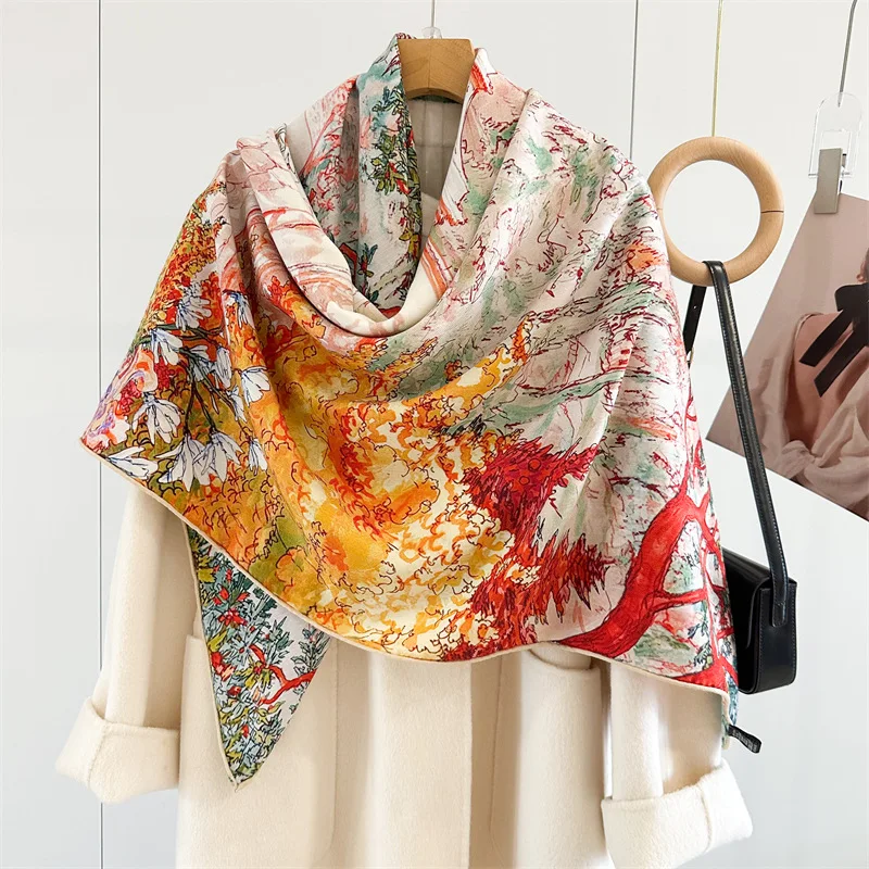 الراقية حديقة تصميم الحرير الصوف شال مربع كبير المرأة المألوف مزدوجة الجانب طباعة وشاح #5
