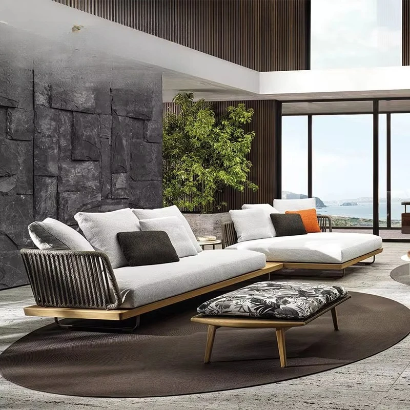 Patio Garden Outdoor Sofa Hotel Resorts Restaurant Aluminum Furniture Patio Villa Waterproof Leisure Rope Weaving Sofa