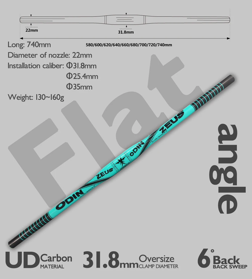 ODINZEUS 10-farbiger MTB-Lenker aus Vollcarbon, flach/erhöht, 31,8 mm, leicht, 580–740 mm, UD/3K, glänzend schwarz, für Mountainbiking – Detail 10