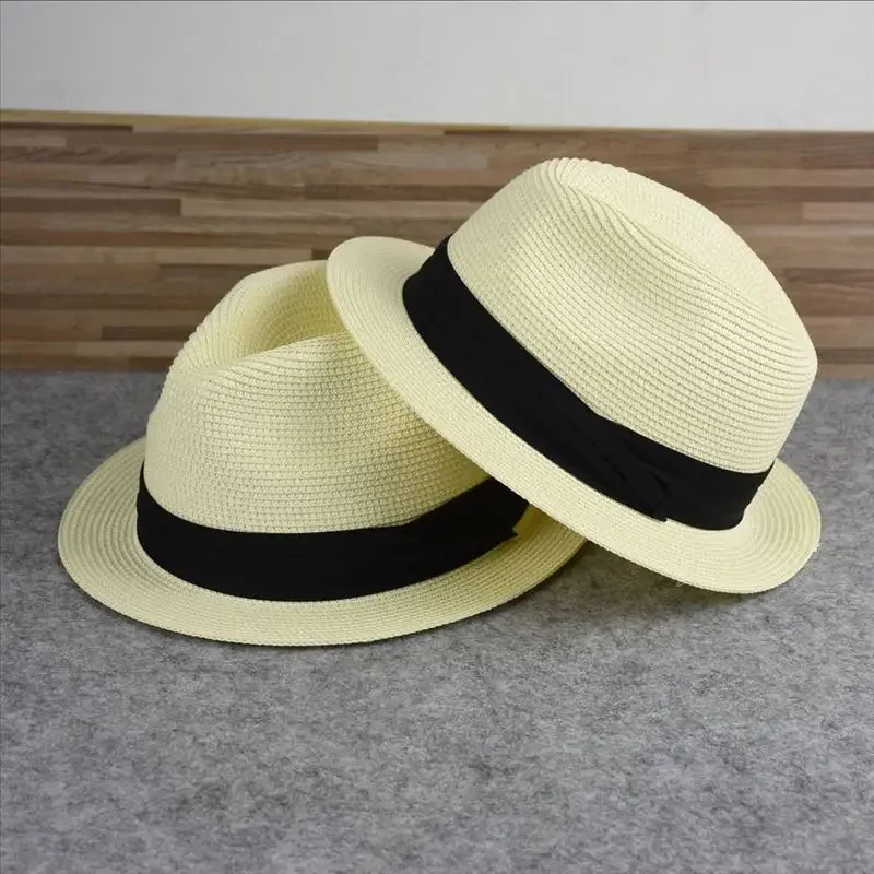 New Big Size Narrow Brim 4cm Sun Hats Summer Casual Classics Jazz Top Panama Women Men Fashion Beach Straw Hat with Black Ribbon - view 2