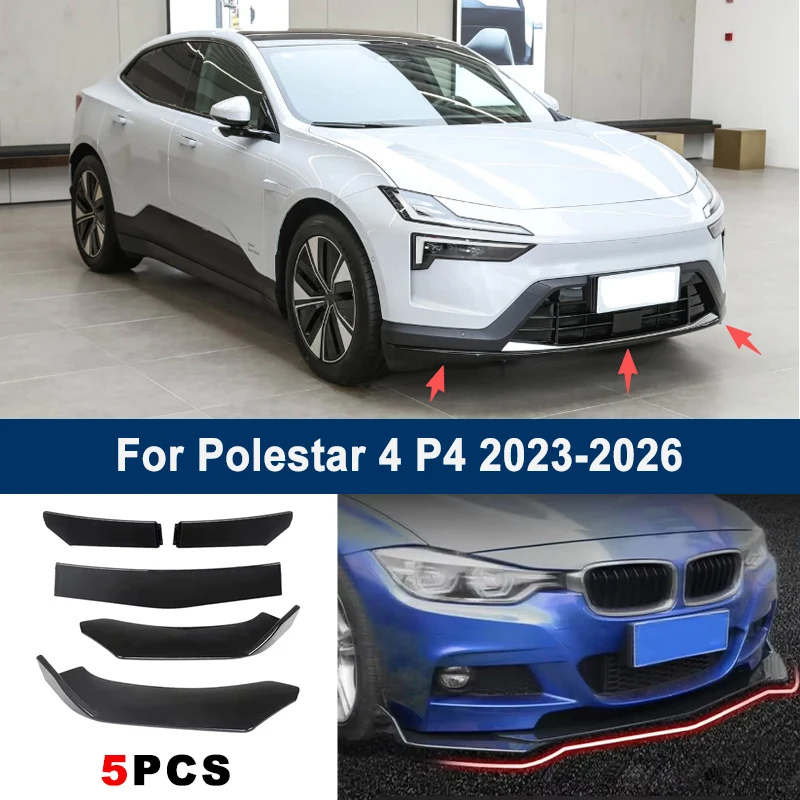 

5Pcs Adjustable Sectional Front Bumper Lip Spoiler Splitter For Polestar 4 P4 2023-2026 2024 2025 Car Exterior Mod Parts