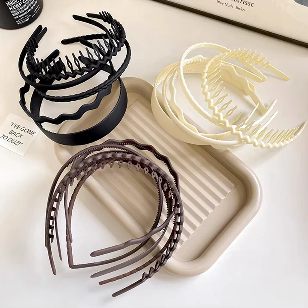 Diademas antideslizantes para mujer, bandanas de maquillaje, Aro para el pelo, lavado de cara, Aro para la cabeza de Color sólido con dentado, accesorios para el cabello de primavera, 5 piezas