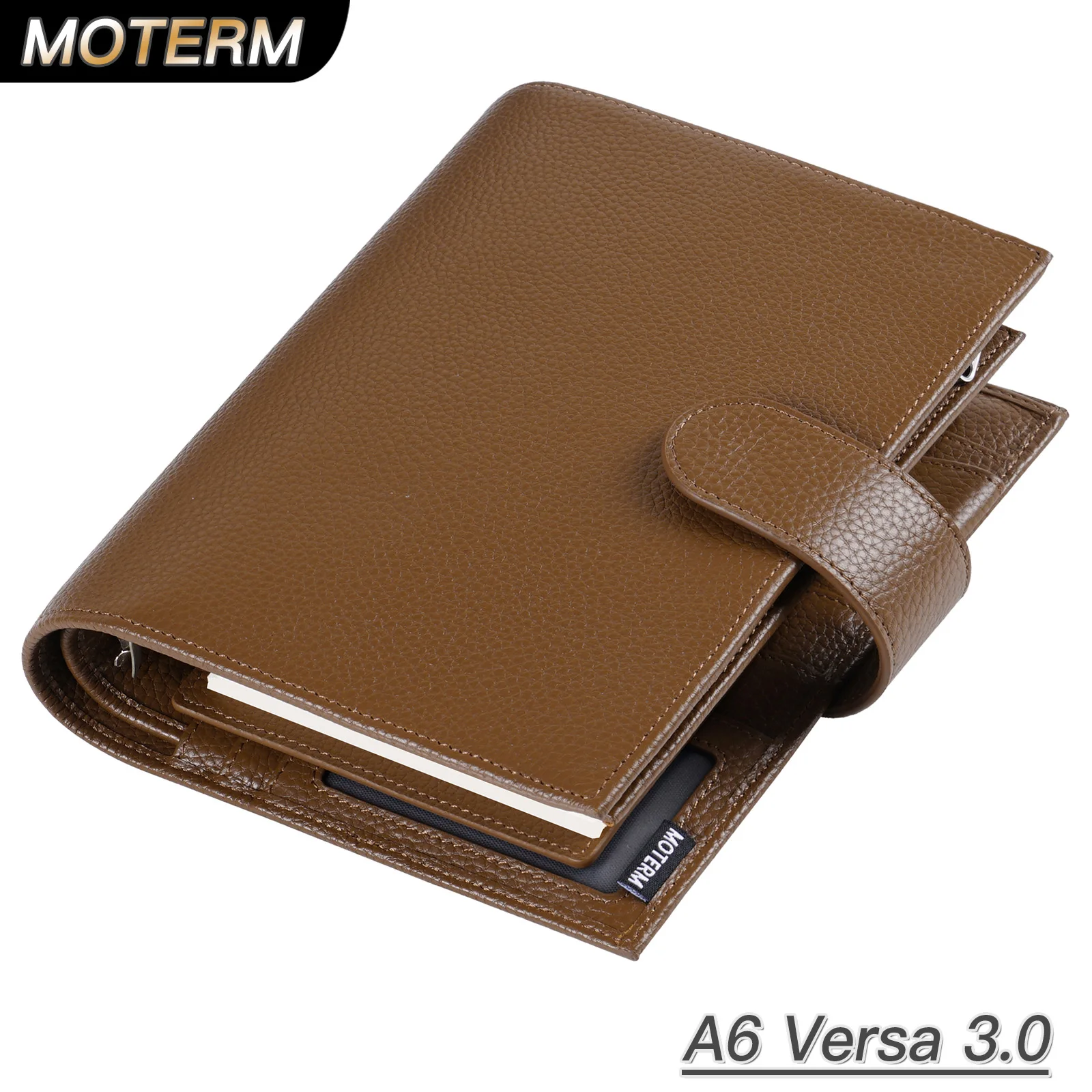 Moterm-Bloc-notes en cuir véritable, style galet, agenda, portefeuille, journal, horizon, Versa, 3.0 anneaux, licence, 30 mm