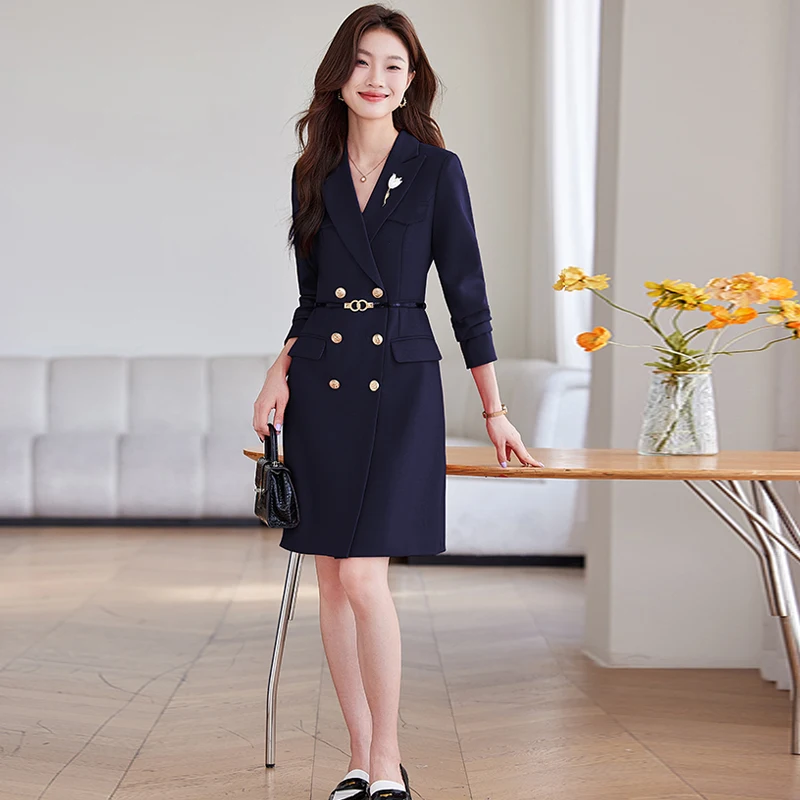 NAVIU Long Sleeve Dress For Women 2024 New Fashion Office Ladies Slim Blazer Dresses Chic Vintage Turn Down Collar Coats White