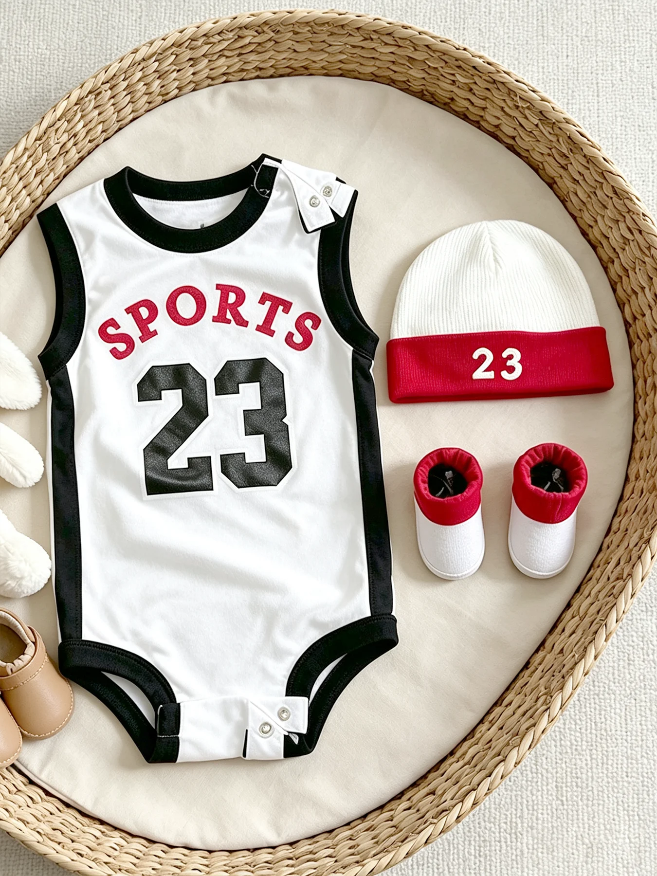 Baby Clothing Clearance - Nee. 23 Rood-witte kleurblok katoenen mouwloze