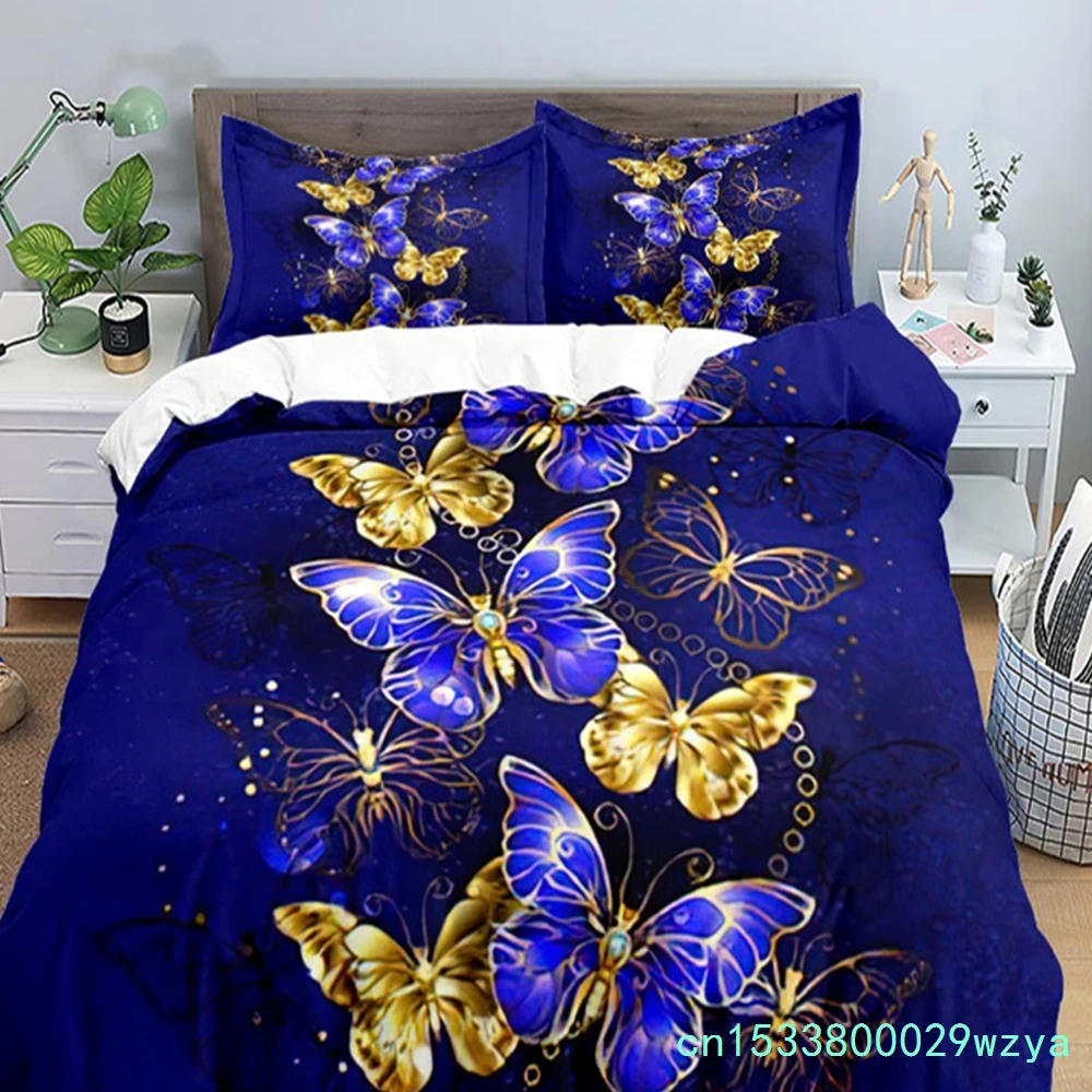 3D Colorful Butterfly Duvet Cover Natural Floral And Butterflies Pattern Bedding Set For Girl Women Microfiber With Pillowcases