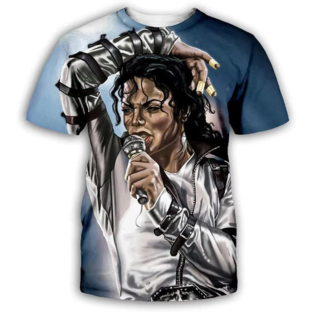 Summer fashion Michael Jackson hip hop singer retro casual Men's women's T shirts Tops Children's adult Parent child T shirt view 3