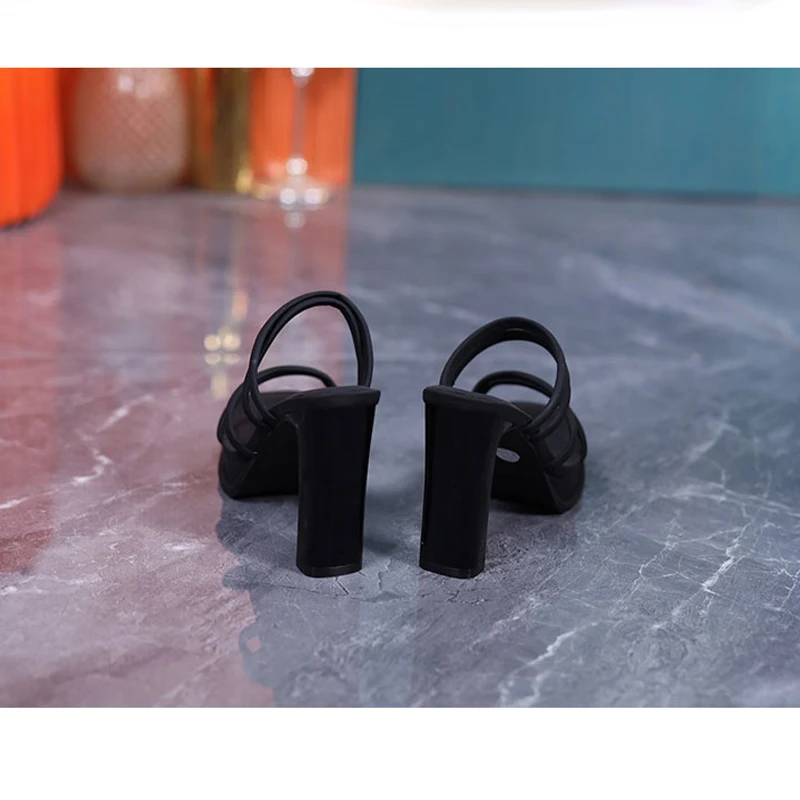 Black Womens Slippers 9cm Chunky Heeled Sandals Summer Belt Shoes High Heel Comfortable Sandalias Plataforma Mujer 2024 image 6