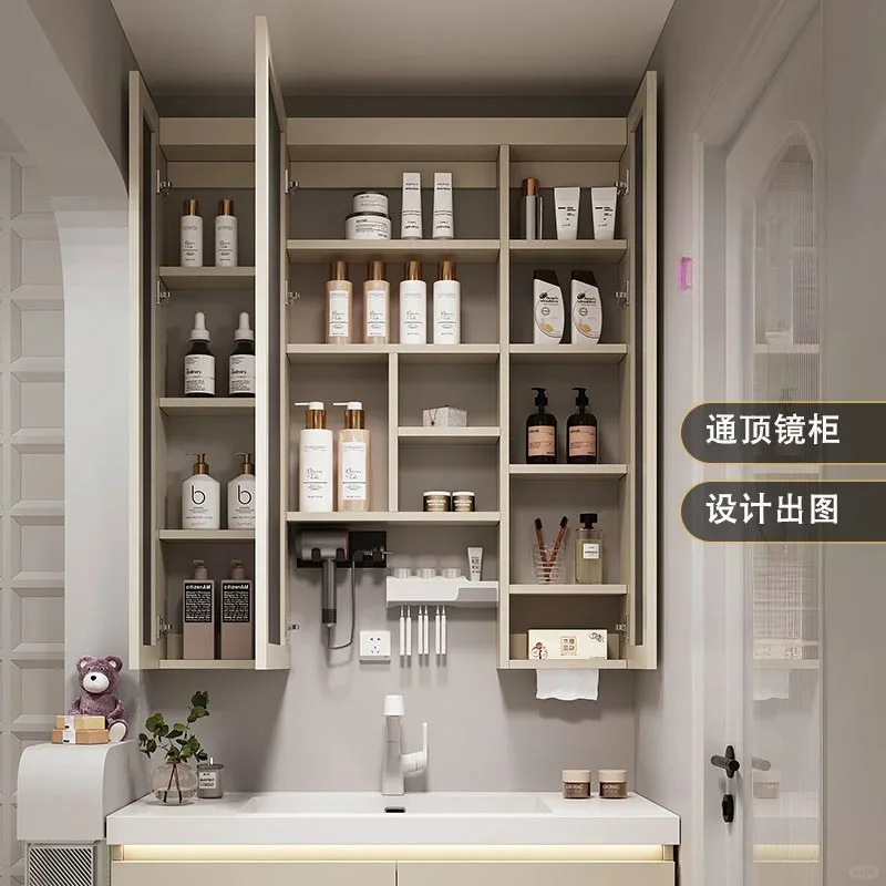 Bathroom Through-top Mirror Smart Mirror Box Bathroom Mirror Integrated Wall-mounted with Storage