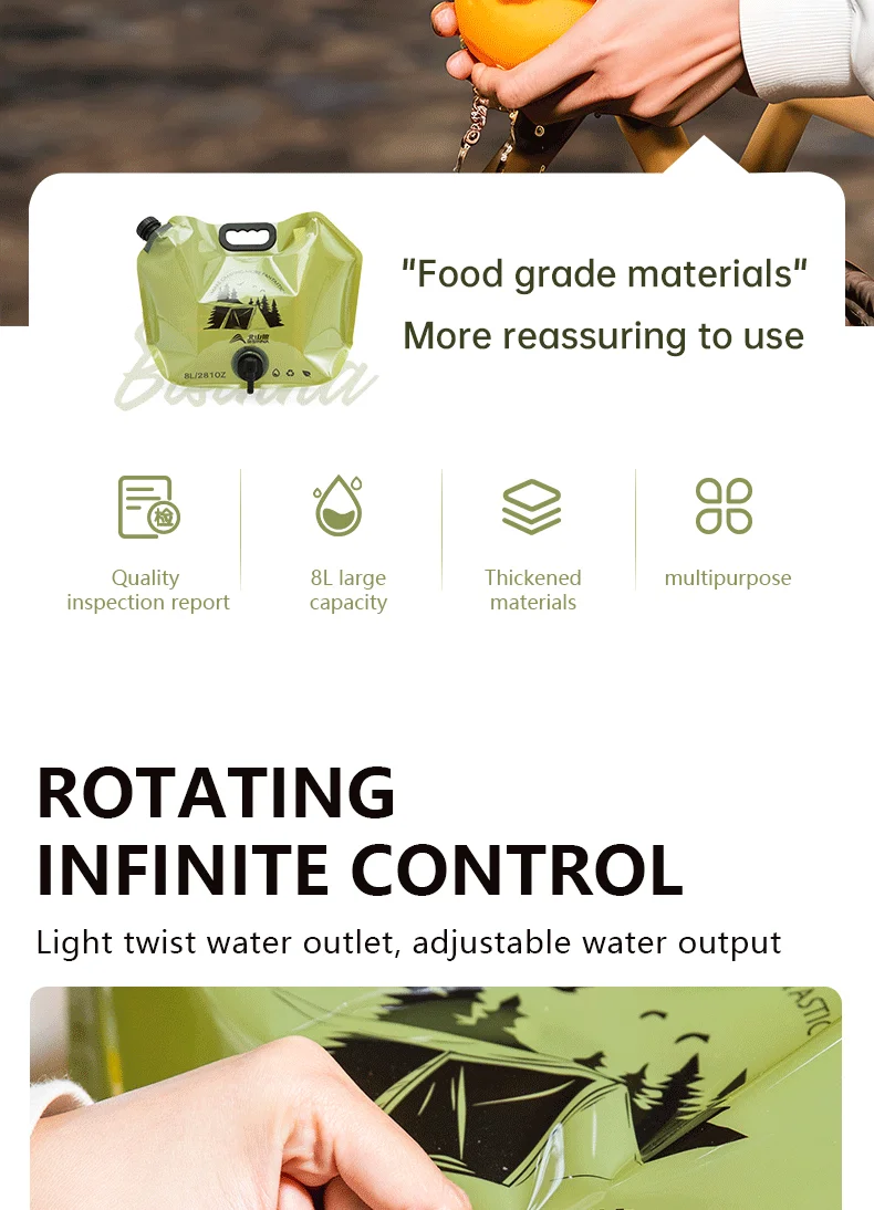BISINNA Outdoor Mini Folding Water Bag Camping 8L Large Capacity Portable Water Bag Thickened Soft Food Grade Water Storage Bag